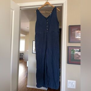 Navy Blue Button-Down Jumpsuit